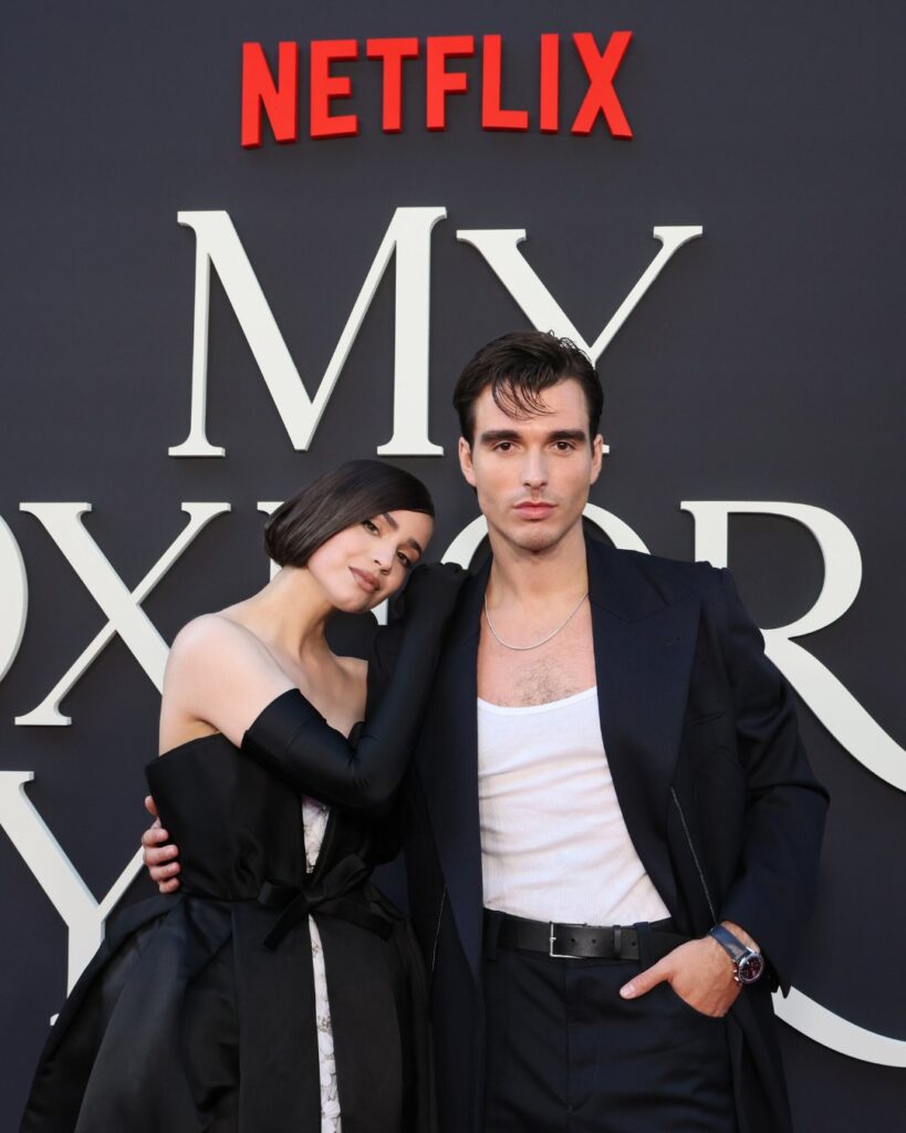 Sofia Carson and Corey Mylchreest at the premiere of Oxford Year.